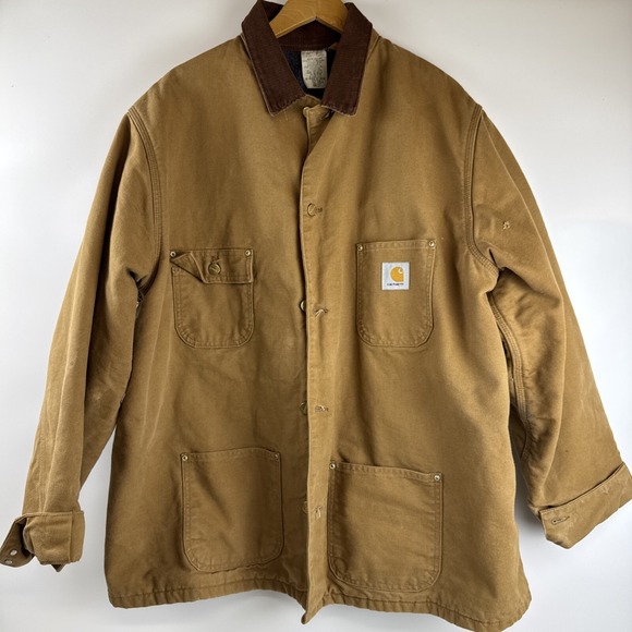 Vintage CarharttDuck Canvas Chore Coat size 52 Tall Blanket Lined RN14806